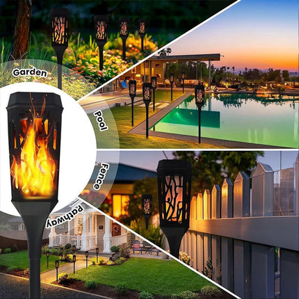 2 Packs Halloween Decoration Outdoor Solar Lights Torch Light Flickering Flame Pathway