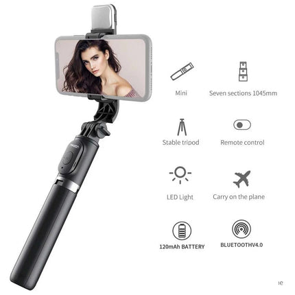 Flexible Tripod Holder Stand Selfie Stick Bluetooth Remote with fill light