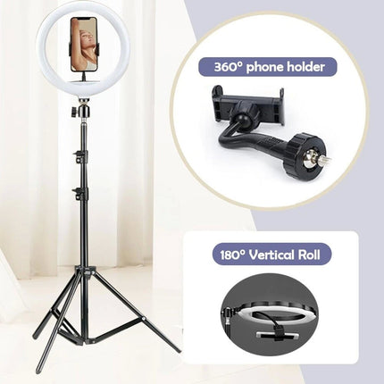 160cm LED Ring Light with Tripod Stand Phone Holder Streamer Studio Photo Makeup Lamp