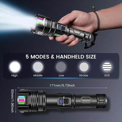 1500000lm LED Flashlight Torch Zoom Light Super Bright Camping Rechargeable Lamp
