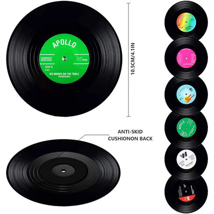 18PCS Retro Record Disk Coasters Vinyl Drinks Holder Non-Slip Mug Pads Placemat