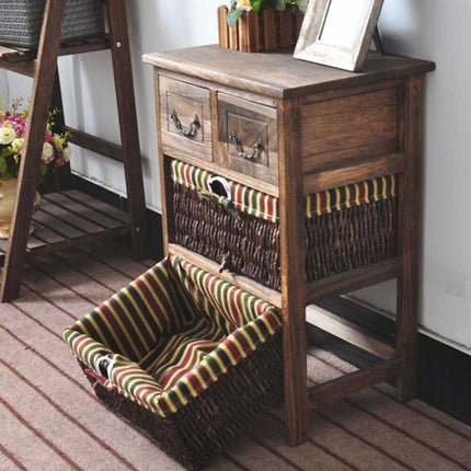 Country-style Cabinet Bed Side Table Vintage Cottage 3 Layers With 2 Baskets