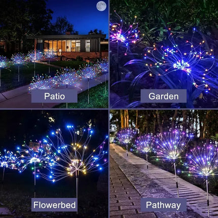 2X Solar Fireworks 150 LED String Lights Fairy Starburst Xmas Garden Night Lamp Multicolor