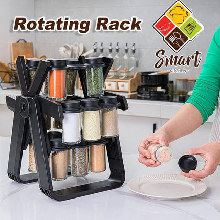 18pcs Jar Kitchen Countertop Holder Spice Rack Organizer Revolving Spice Rack Holder