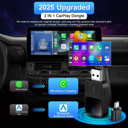 Wireless Carplay Adapter Android Auto USB Car Dongle 2 in 1 Mini Auto Navigation