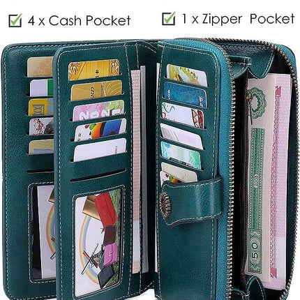 Women Leather Zipper Wallet Lady Long Purse Card Holder Coin Case Handbag Clutch