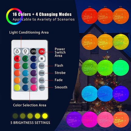 24 Inch Inflatable Christmas Ball Decorations Outdoor Rechargeable LED Light