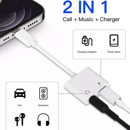 For IPhone Jack to 3.5mm Splitter 2 in 1 Adapter to AUX Headphone Charger