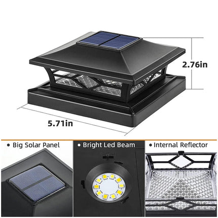 2x LED Solar Powered Deck Post Lights Garden Cap Square Landscape Fence Lamps