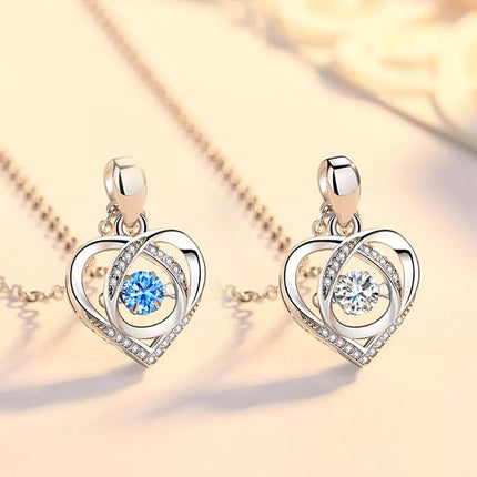 Crystal Silver Love Heart Necklace Chain Pendant Women Jewelry
