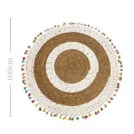 Round Jute and Cotton Rug and Hand braided Jute Carpet Floor Mat Brown and White