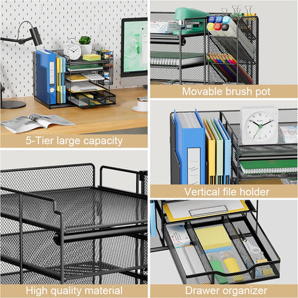 Desktop File Paper Organizer Holder Document Storage Rack Home Office Shelf Tray