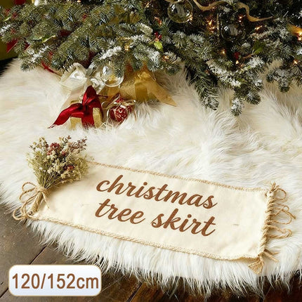 White Christmas Tree Skirt Base Long Plush Xmas Floor Mat Ornaments Decorations