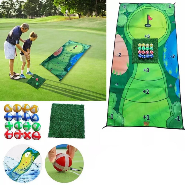 Casual Golf Game Mat Set Chipping Games With 20 Grip Balls Family Home Indoor