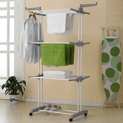 Movable Foldable Clothes Airers Drying Rack Slidable Wheels Space Save