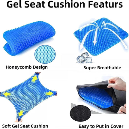 2Pcs Honeycomb Gel Seat Cushion Double Layer Thick Sitting Chair Pad Pain Relief Soft