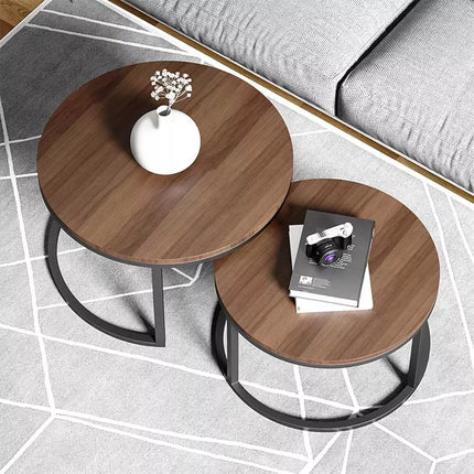 Set of 2 Round Wood Coffee Table Nesting Table End Sofa Bedside Side Furniture