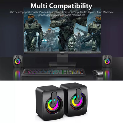 USB Wired Computer Speakers for Desktop PC Laptop Stereo LED RGB Light Soundbar