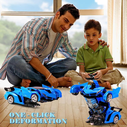 Blue 1:18 Transformer RC Robot Car Remote Control For Kids Boys Toys 360° Rotating