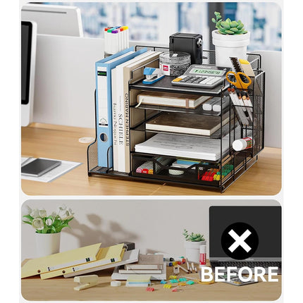 Desktop File Paper Organizer Holder Document Storage Rack Home Office Shelf Tray