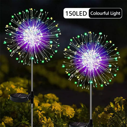 2X Solar Fireworks 150 LED String Lights Fairy Starburst Xmas Garden Night Lamp Multicolor
