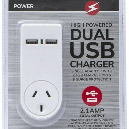 USB Charger w/ 2 Port AU 240V Surge Protected SAA Wall Mounted Iphone Power