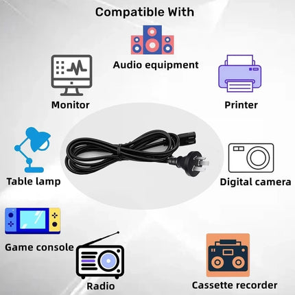 2Pcs SAA Approved Power Cable 2 Pin Figure 8 Australian Plug to IEC-C7 Socket 1.5M