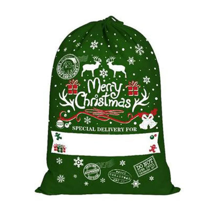 2PCS Green 50x70cm Canvas Hessian Christmas Santa Sack Xmas Stocking Reindeer Kids Gift Bag