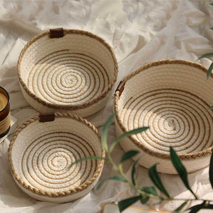 Set of 3 Cotton Rope Knit Small Baskets Woven Storage Organizer Bins Nesting Beige