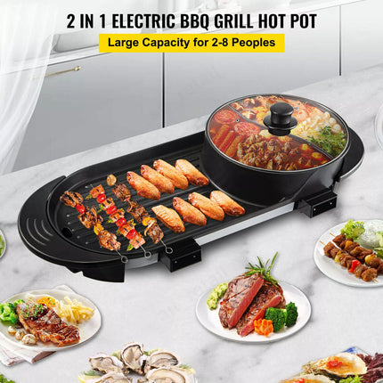 Electric 2 in 1 Hot Pot Hotpot BBQ Grill Oven Smokeless Barbecue Pan Machine