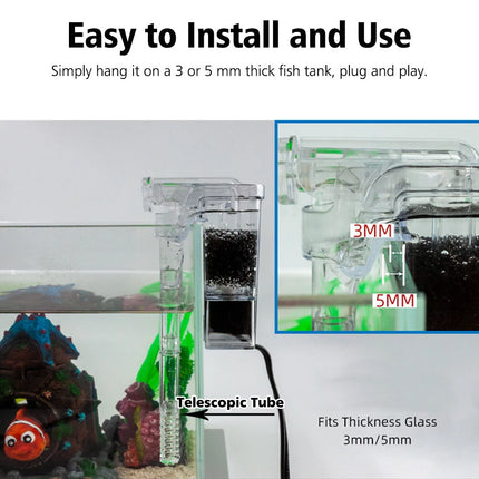 Mini Aquarium Fish Tank Waterfall Hang On External Oxygen Pump Water Filter