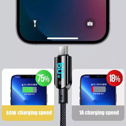 Type C to Type C to Ligtning Fast Charge Cable LED Display USB C to C Charging Date Transfer iPhone