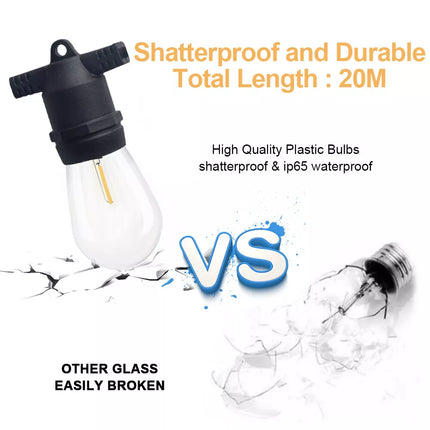 20M Connectable LED Festoon String Lights Xmas Wedding Party Patio Dimmable