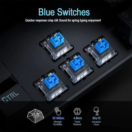 Mechanical Gaming Keyboard With 2 USB HUB Wired RGB Ergonomic Design LED PC MAC