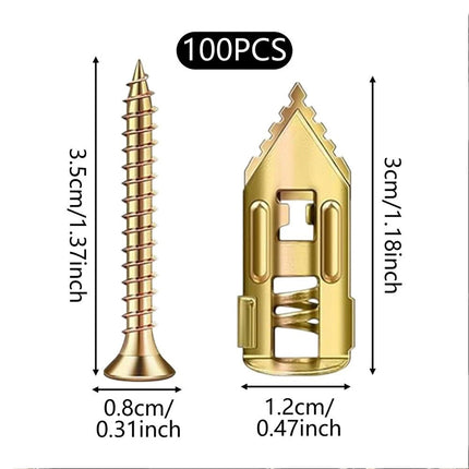 100X Self Drilling Drywall Anchors Screws Hollow Wall Anchor Expansion Kit
