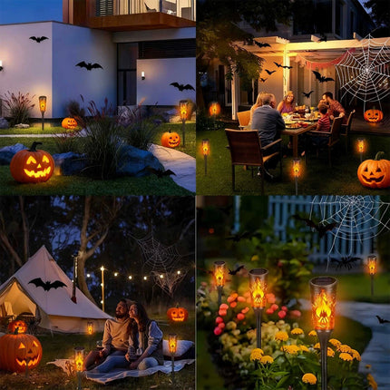 2Pcs Halloween Decoration Outdoor Solar Lights Torch Light Flickering Flame Pathway