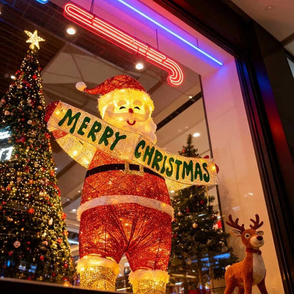 Christmas Decoration Santa with LED Lights Light up Solar Iron Frame Door Decor