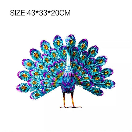 L Size Creative Metal Peacock Art Statue Ornament Craft Home Garden Desktop Table Decor