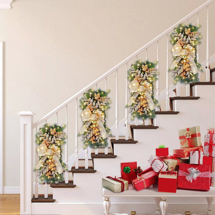 Gold Christmas Garland With LED Light For Staircase Tree Fireplace Door Wreath Decor