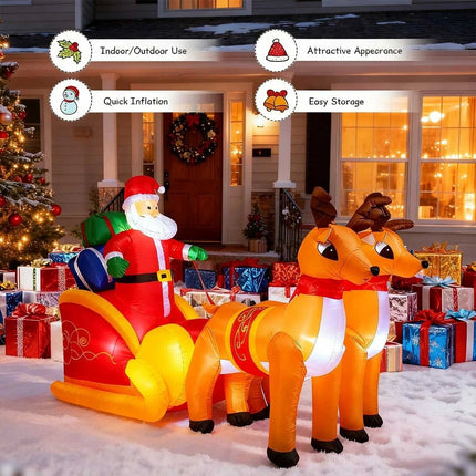 Christmas Inflatables Santa Claus with Two Cute Reindeer LED Lights Outdoor