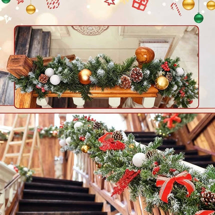 270cm Christmas Garland Artificial Xmas Wreath Tree Decor with Pine and Berries