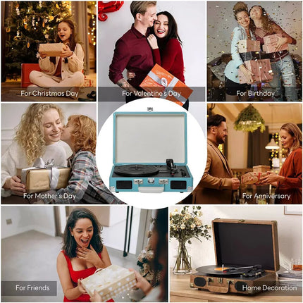 Retro Briefcase Vinyl Record Player Suitcase 3 Speed Turntable Stereo Best Gift
