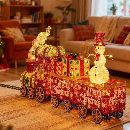 Lighted Christmas Decorations 3 Trains Snowman Light up Front Yard Solar Powered