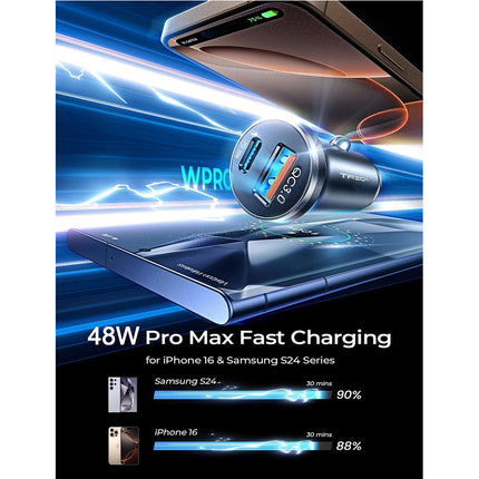 Black USB-C Fast Car Charger with Charging Cable Adapter iPhone Samsung