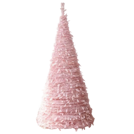 Pre-Decorated Pink Christmas Tree Foldable Holiday Decoration LED lights Xmas