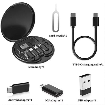 Type USB C Micro-USB Cable Charging Adapter iPhone Cable Kit Storage Box Black