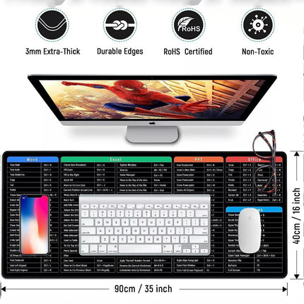 Large Size Mouse Pad Word/Excel/Power Point Shortcut Keys Desk Pad Mat Non Slip