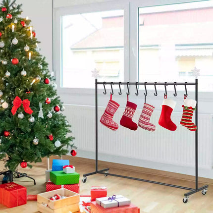 10-Hook Christmas Stocking Holder Stand on Wheels w/ 6 Removable Christmas Decor