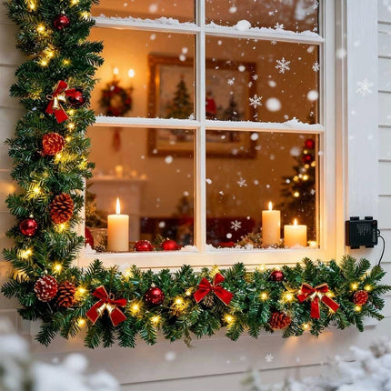 9Ft Pre-Lit Christmas Garland Festive Artificial Decoration with LED Lights