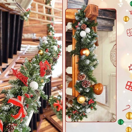 270cm Christmas Garland Artificial Xmas Wreath Tree Decor with Pine and Berries